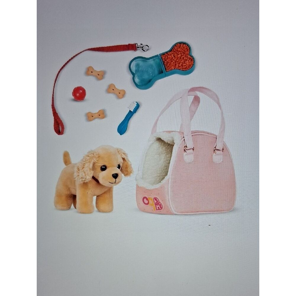 Our Generation Hop In Dog Carrier & Pet Plush Puppy With Leash & Coĺlar Set New
